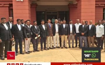 Sidlaghatta advocates gathered outside the court during the court boycott protest